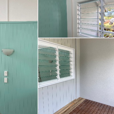 new colour scheme throughout, work on new decks and Cabana new windows